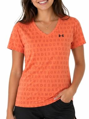 Under Armour Women's Velocity Jacquard Orange V-neck Short Sleeve Pullover Top